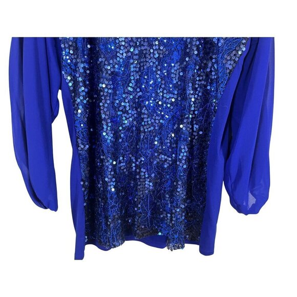Badgley Mischka Sequin Floral Top 1X Blue Glam Shimmer Cocktail Resort Coastal - Picture 5 of 16